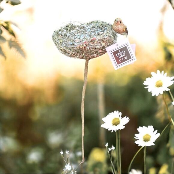 NWT New CLW Catherine Lillywhite's Silver Iridescent Decorative Accent Bird Nest - Picture 2 of 12